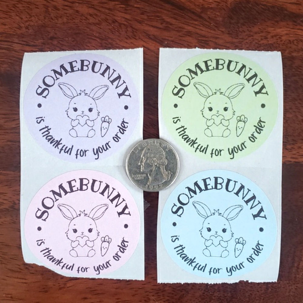 3/$15 Set of 50 EASTER SPRING BUNNY THANK YOU STICKERS LARGE 2 Inch Mixed Colors - Picture 4 of 8